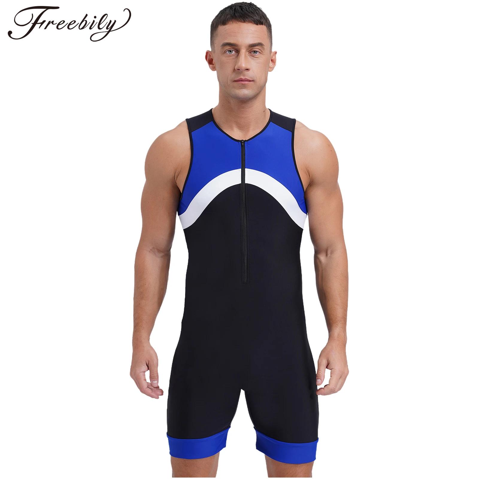 Wetsuit Men - ชุดว่ายน้ำหนึ่งชิ้นแขนกุดสำหรับผู้ชายชุดว่ายน้ำเย็บปะติดชุดว่ายน้ำเล่นกระดานโต้คลื่นมีซิปสำหรับเล่นกีฬา