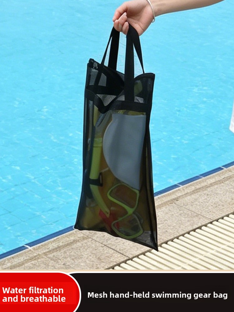 Swim Fins - กระเป๋าเก็บอุปกรณ์ดำน้ำแบบพกพาสำหรับชายหาดและกิจกรรมกลางแจ้ง กระเป๋าตาข่ายมีซิป สำหรับแว่นตาว่ายน้ำและตีนกบ กระเป๋าที่ระบายอากาศได้ดีสำหรับเล่นน้ำ