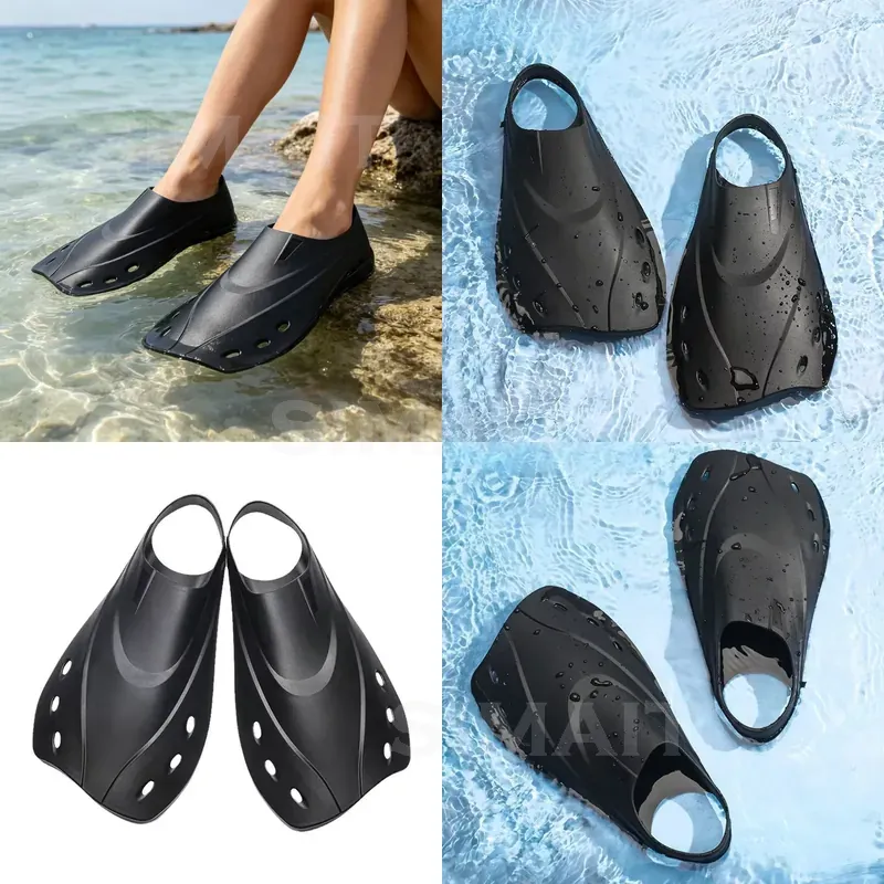 Swim Fins - ฟินดำน้ำ TPR แบบสั้น ระดับมืออาชีพ กระเป๋าเต็มเท้า สำหรับดำน้ำตื้นและว่ายน้ำ
